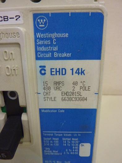 Used WESTINGHOUSE 15 Amp Circuit Breaker EHD2015L #66586