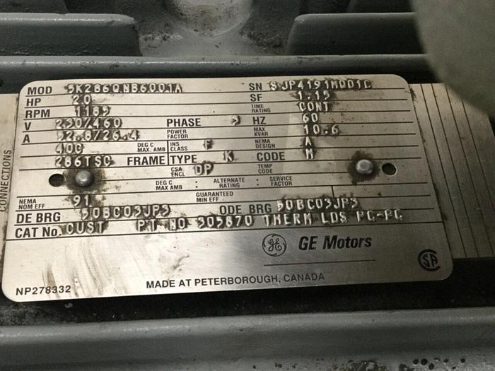 Used GENERAL ELECTRIC / GE 20 HP Motor 5K286QNB6001A Used