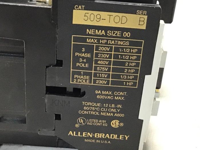 Used ALLEN BRADLEY Contactor 509-TOD SER B #126671