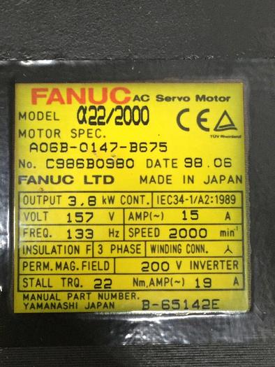 Used FANUC AC Servo Motor A06B-0147-B675 #109697