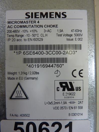 Used SIEMENS AC Commutation Choke 6SE6400-3CC00-2AD3 #50621