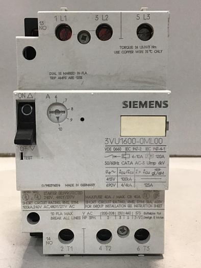Used SIEMENS Motor Protection Circuit Breaker 3VU1600-0ML00 Used