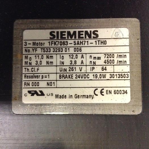 Used SIEMENS 3 Phase Motor 1FK7063-5AH71-1TH0 Used