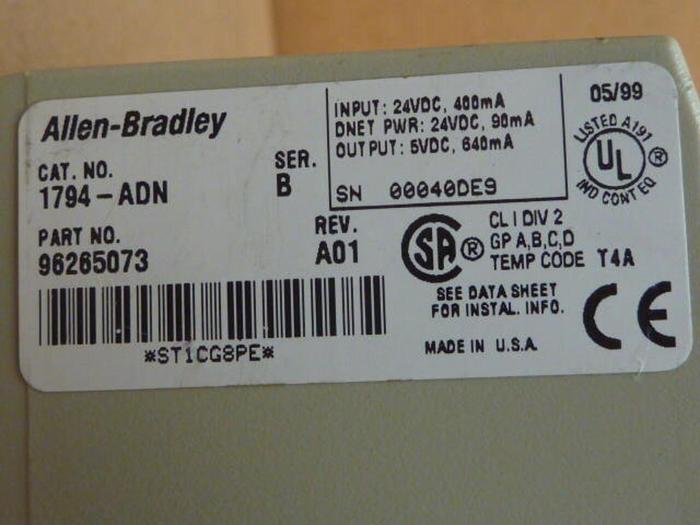 Used ALLEN BRADLEY Devicenet Adapter 1794-ADN SER B #33009