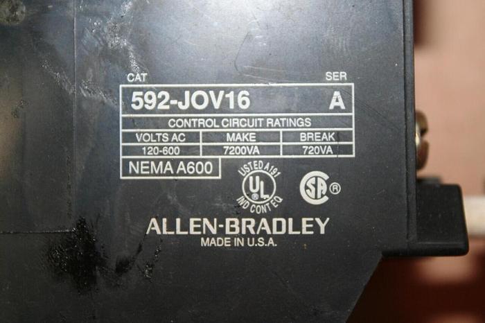 Used ALLEN BRADLEY Overload Relay 592-JOV16 SER A #19031