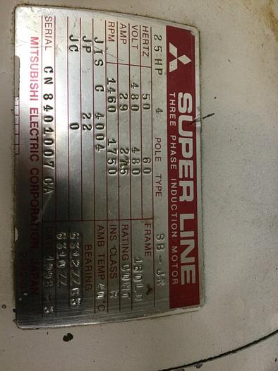 Used MITSUBISHI 25 HP Induction Motor SB-JR 25 HP #116949