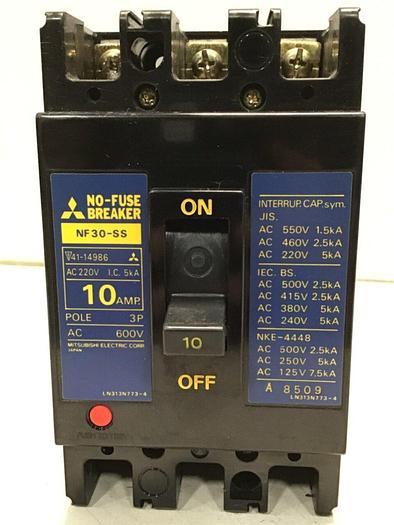 Used MITSUBISHI 10 Amp Circuit Breaker NF30-SS-10 #111912