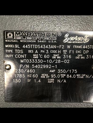 Used MARATHON 150 HP Motor 9L445TTDS4343AN-F2 Used