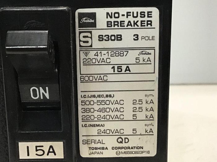 Used TOSHIBA 15 Amp Circuit Breaker S30B-3P-15A #119775