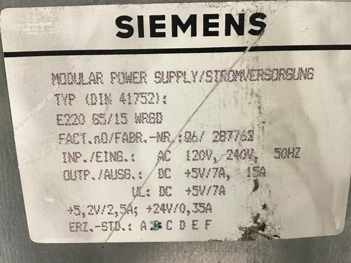 Used SIEMENS Modular Power Supply E220G5/15WRGD #133291