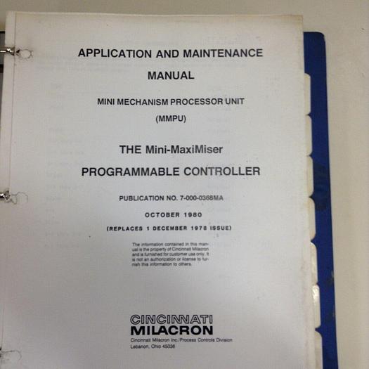 Used CINCINNATI MILACRON Application and Maintenance Manual 7-000-0368MA #73407