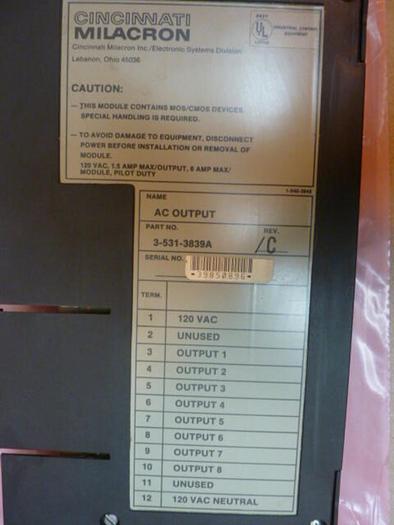 Used CINCINNATI MILACRON AC Output Module 3-531-3839A #37892