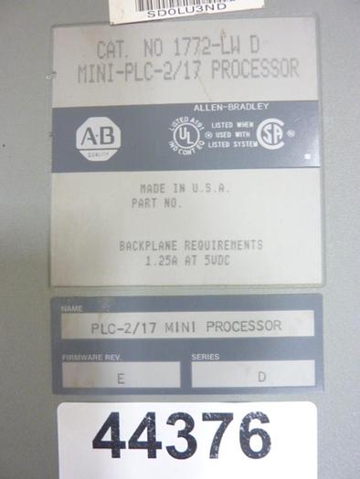 Used ALLEN BRADLEY Processor Module 1772-LW SER D #44376