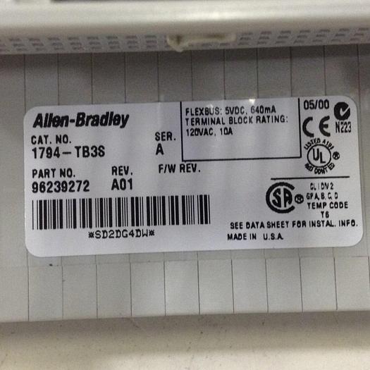 Used ALLEN BRADLEY Terminal Base 1794-TB3S SER A #72060