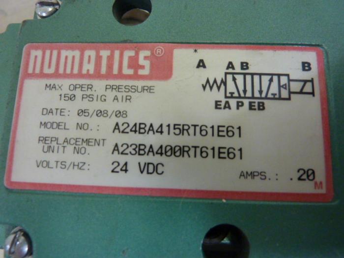 Used NUMATICS Control Block w/ Valves A24BA415RT61E61 #60118