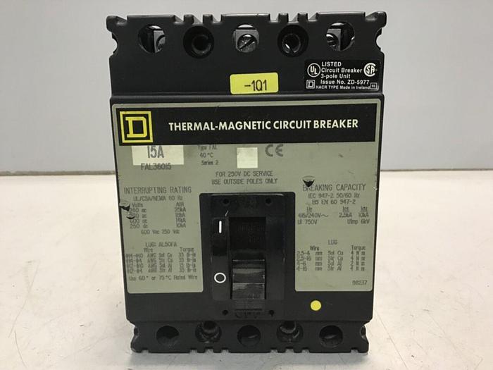 Used SQUARE D 15 Amp Circuit Breaker FAL36015 #129398
