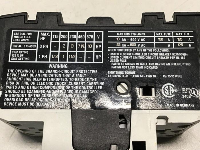 Used MOELLER Contactor PKZMO-10 #112411