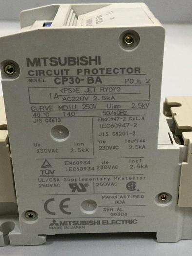 Used MITSUBISHI 1 Amp Circuit Breaker CP30-BA-2P-1A #103608