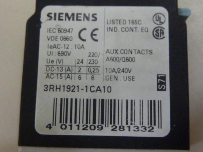 Used SIEMENS Auxiliary Contact 3RH1921-1CA10 #63880