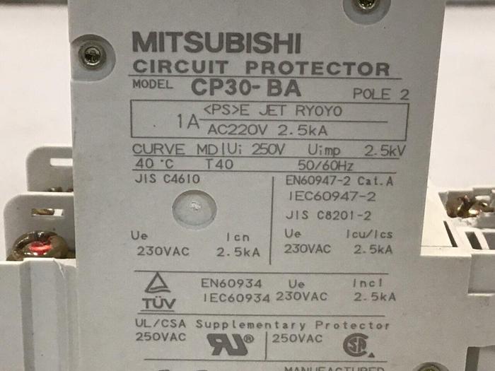 Used MITSUBISHI 1 Amp Circuit Breaker CP30-BA-2P-1A #119648