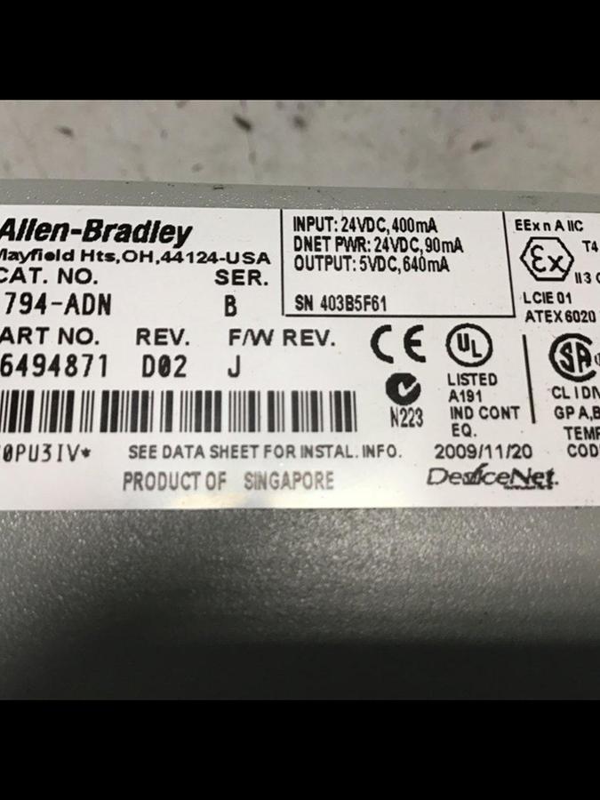 Used ALLEN BRADLEY Devicenet Adapter 1794-ADN SER B Used