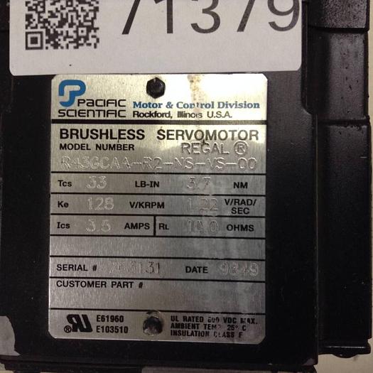 Used PACIFIC SCIENTIFIC Brushless Servomotor R43GCAA-R2-NS-VS-00 #71380