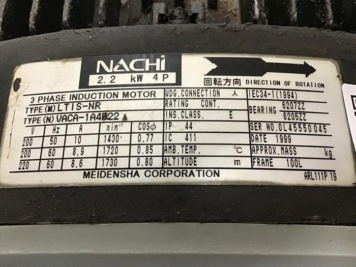 Used NACHI 2 HP Induction Motor LTIS-NR Used