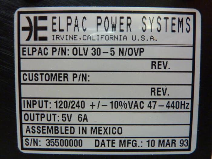 ELPAC Power Supply OLV30-5 N/OVP #30198