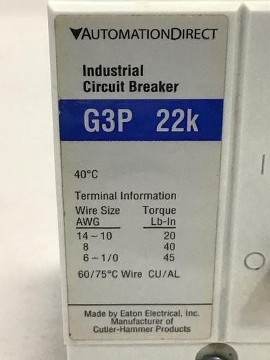 Used AUTOMATION DIRECT 60 Amp Circuit Breaker G3P 22K #145132