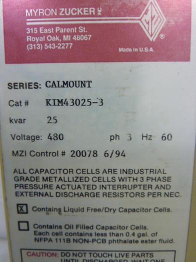 Used MYRON ZUCKER Power Capacitor KIM43025-3 #59374