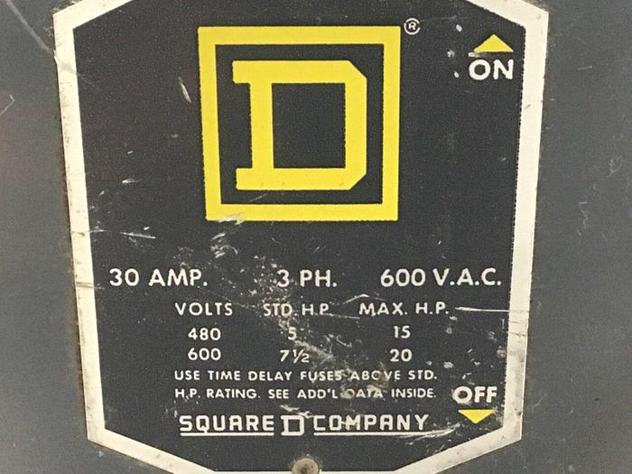 Used SQUARE D 30 Safety Switch A86341 #128049