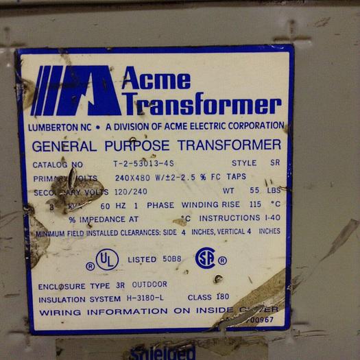 Used ACME ELECTRIC 3 kVA Transformer T-2-53013-4S #96179