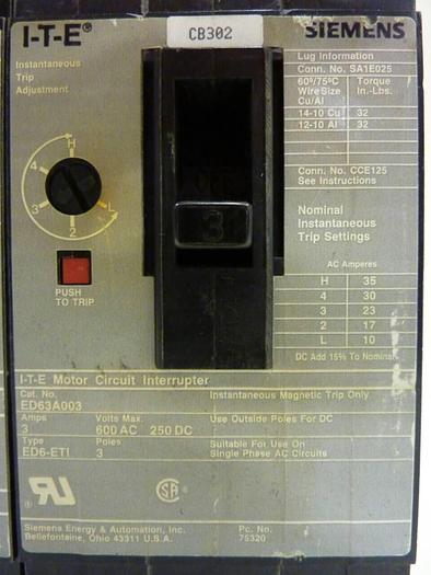 Used SIEMENS 3 Amp Circuit Breaker ED63A003 #42328
