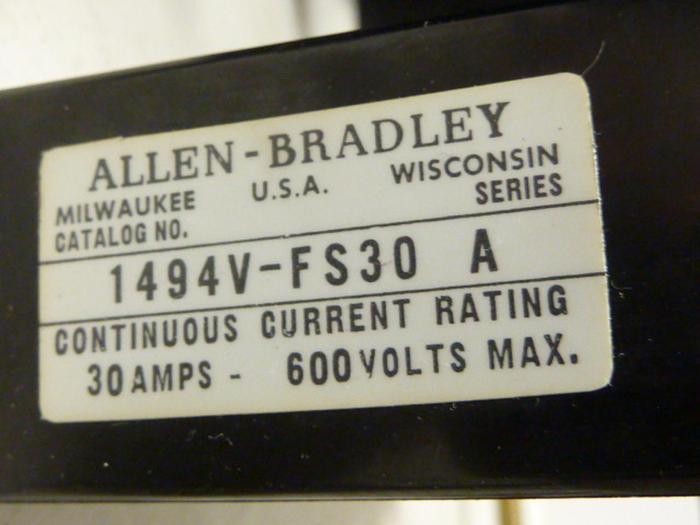 Used ALLEN BRADLEY 30 Amp Disconnect Switch 1494V-DS30 SER A #57405
