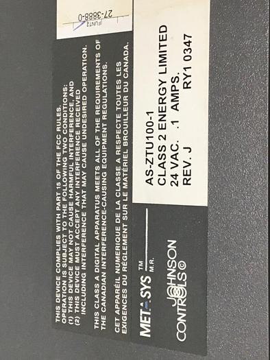 Used JOHNSON CONTROLS Zone Terminal AS-ZTU100-1 #129324