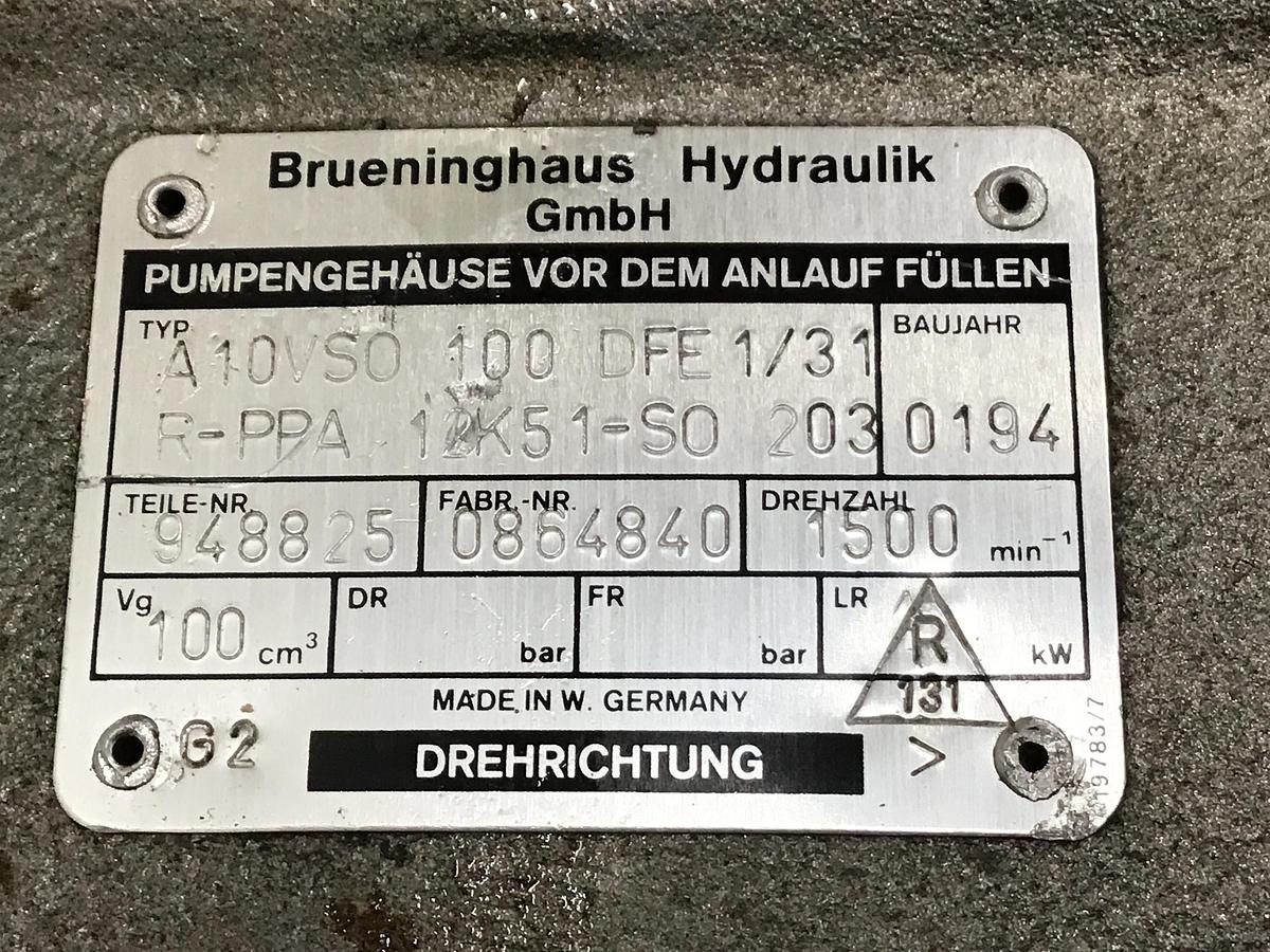 Used BRUENINGHAUS HYDRAULIK A10VSO100DFE1/31R-PPA PUMP USED #131585