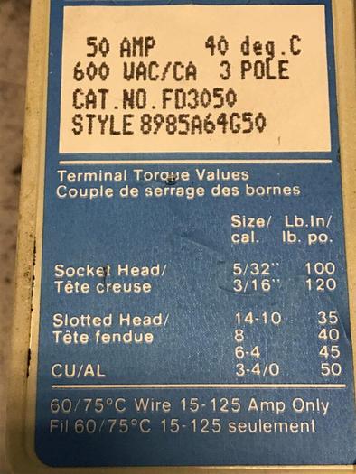 Used WESTINGHOUSE 50 Amp Circuit Breaker FD3050 Used