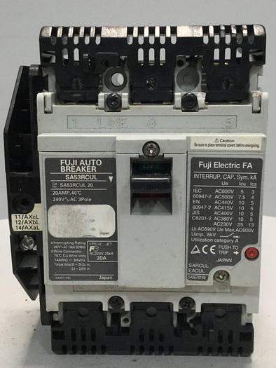 Used FUJI ELECTRIC 20 Amp Circuit Breaker SA53RCUL/20 #104965
