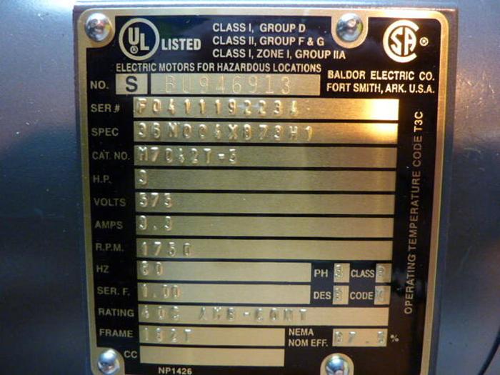 BALDOR 3 HP AC Motor M7042T-5 Used