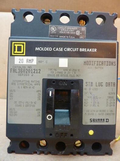Used SQUARE D 20 Amp Circuit Breaker FAL360201212 USED