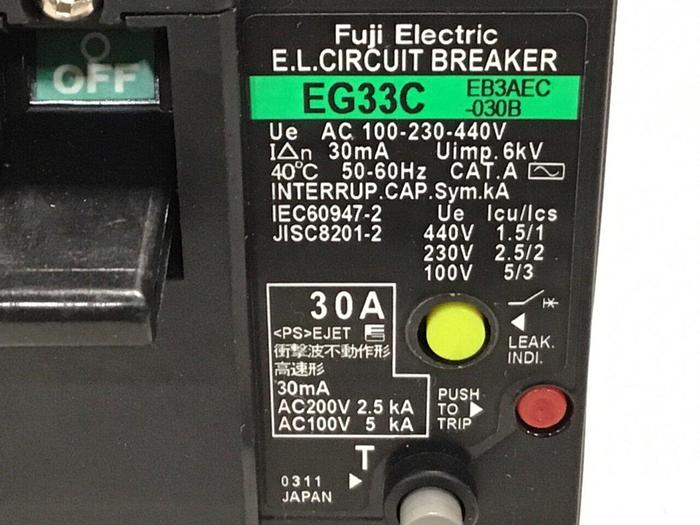 Used FUJI ELECTRIC 30 Amp Circuit Breaker EG33C EB3AEC-030B #125496