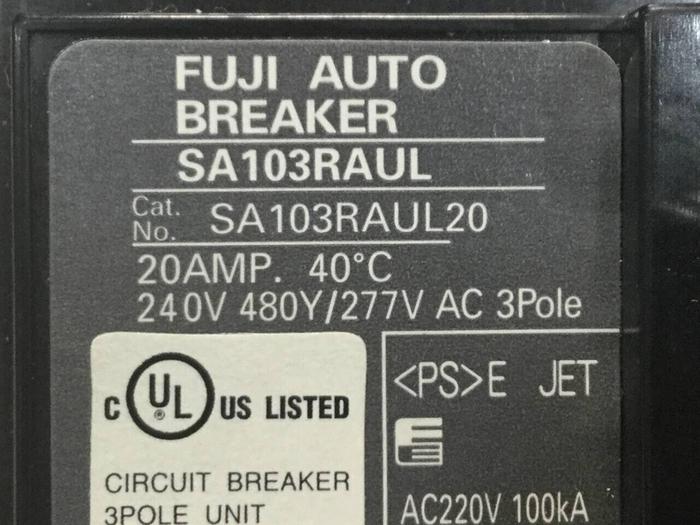 Used FUJI ELECTRIC 20 Amp Circuit Breaker SA103RAUL20 #99748