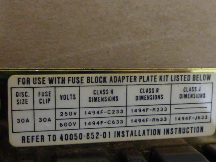 Used ALLEN BRADLEY 30 Amp Disconnect Switch 1494-NF30 SER A #65643