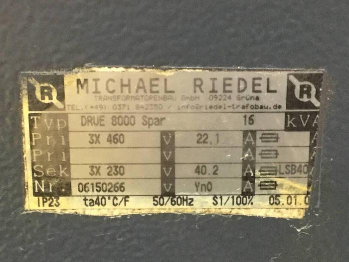 Used MICHAEL RIEDEL 16 kVA Transformer DRUE 8000 SPAR Used
