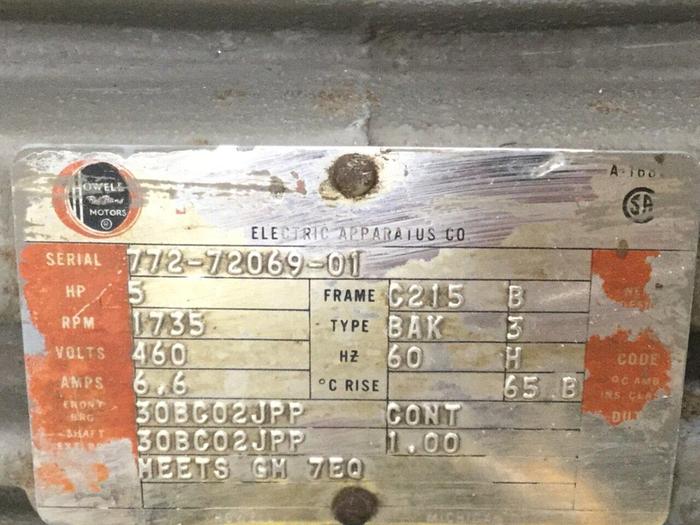 Used HOWELL 5 HP Motor BAK Used