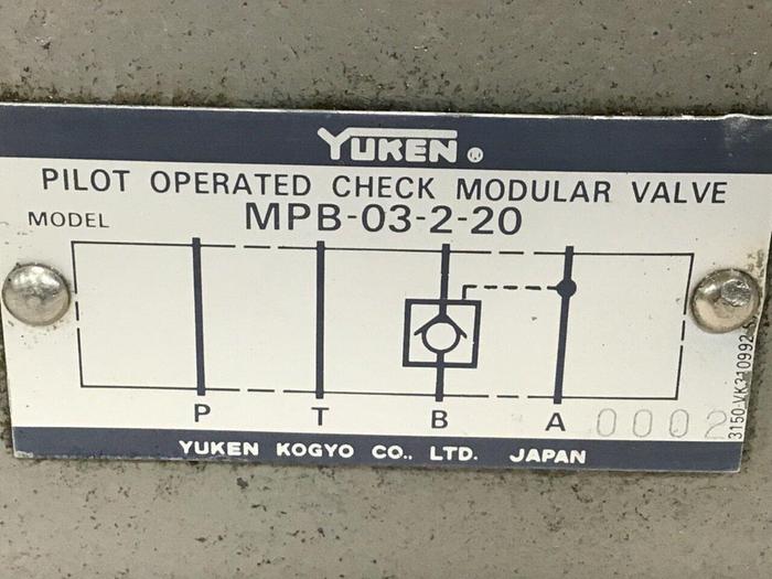 Used YUKEN Check Modular Valve MPB-03-2-20 #111610