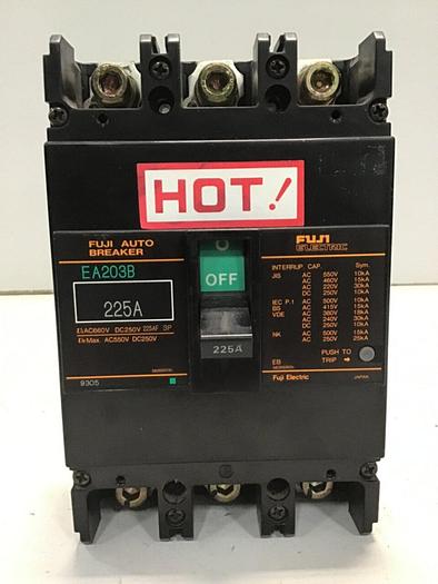 Used FUJI ELECTRIC 225 Amp Circuit Breaker EA203B-225 #140558
