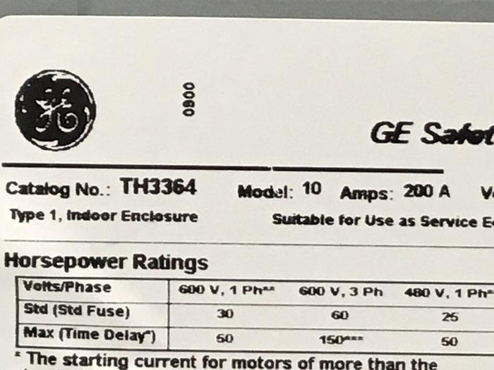 Used GENERAL ELECTRIC Safety Switch TH3364 #128550
