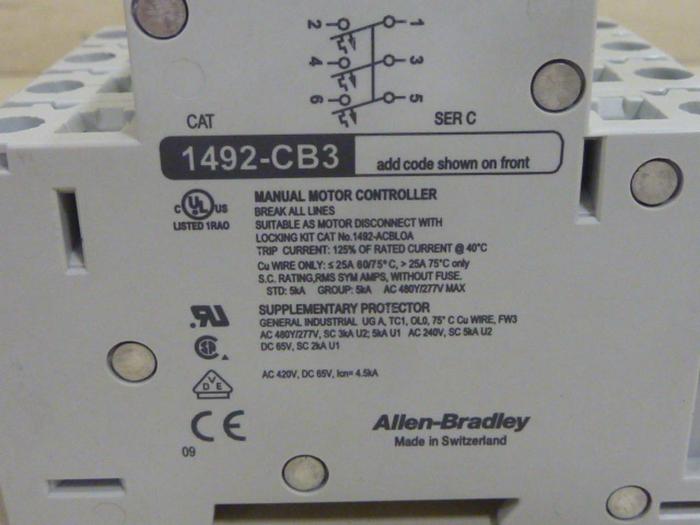 Used ALLEN BRADLEY 10 Amp Circuit Breaker 1492-CB3/G100 SER C #63782