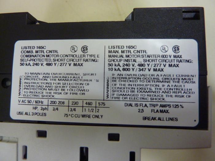 Used SIEMENS 2.5 Amp Starter Motor Protector Circuit Breaker 3RV1 011-1CA20 #64784